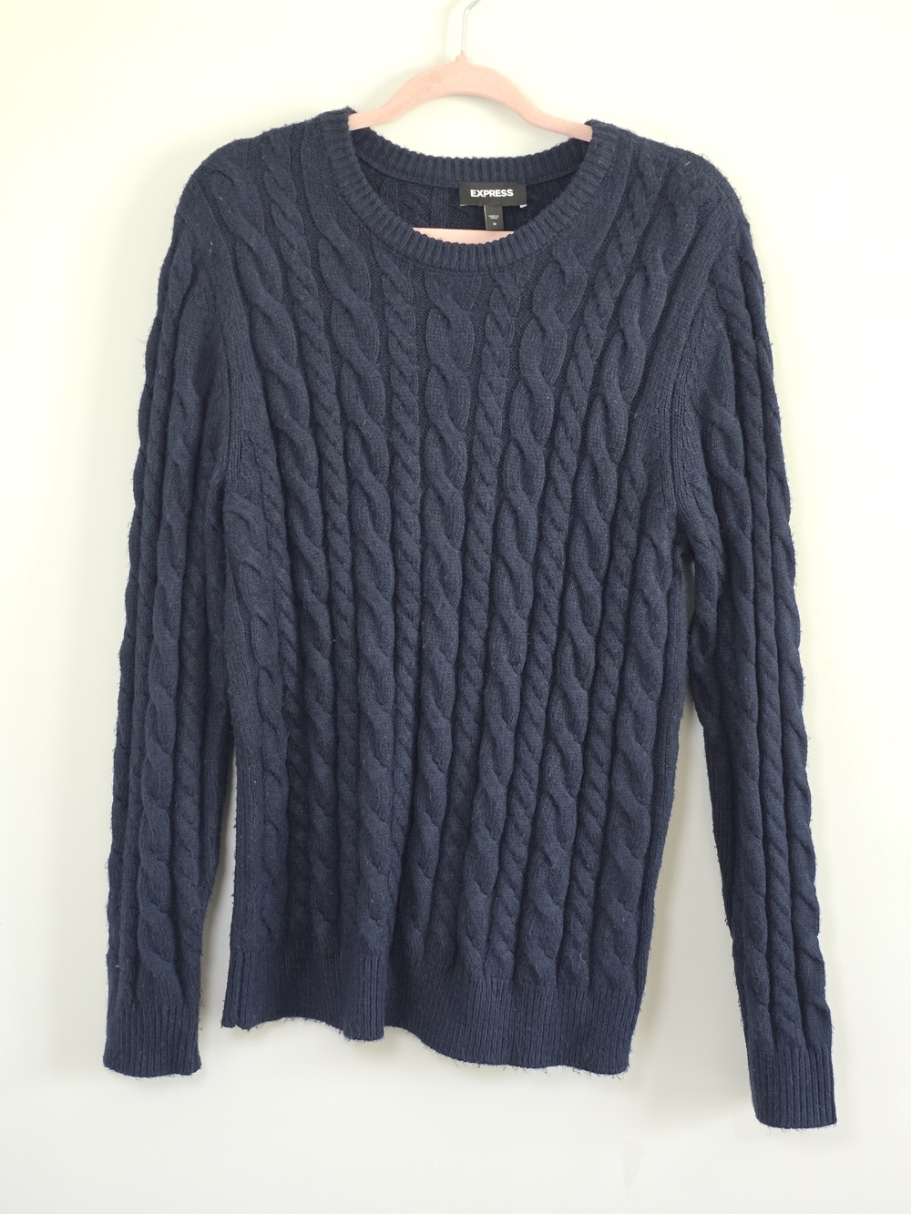 Express Men's Navy Cable Knit Crewneck Preppy Sweater Pullover Size M